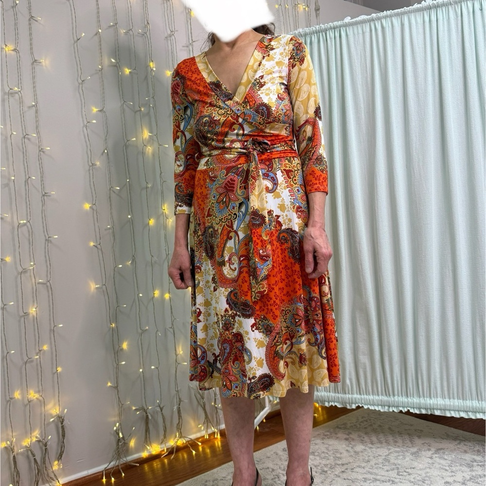Elegant Multicolor Paisley Wrap Dress